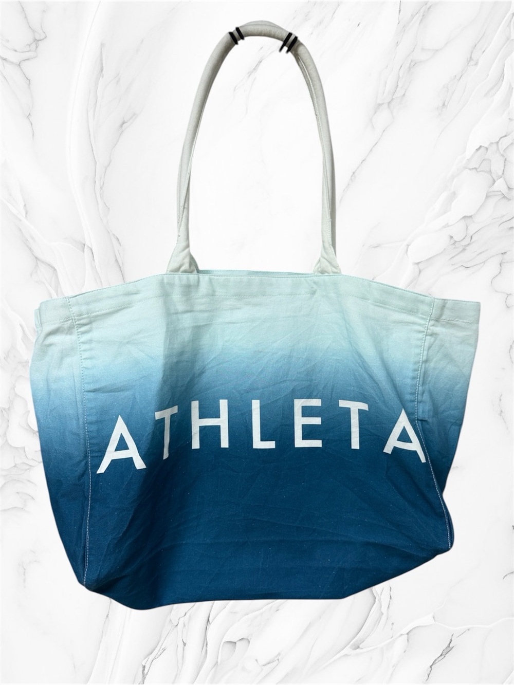Athleta Teal to Light Aqua Ombre Canvas shopping Tote